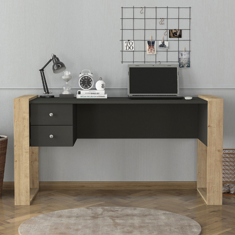 Fernando Megapap melamine desk in anthracite - sapphire oak color 158,8x60x72,2cm.