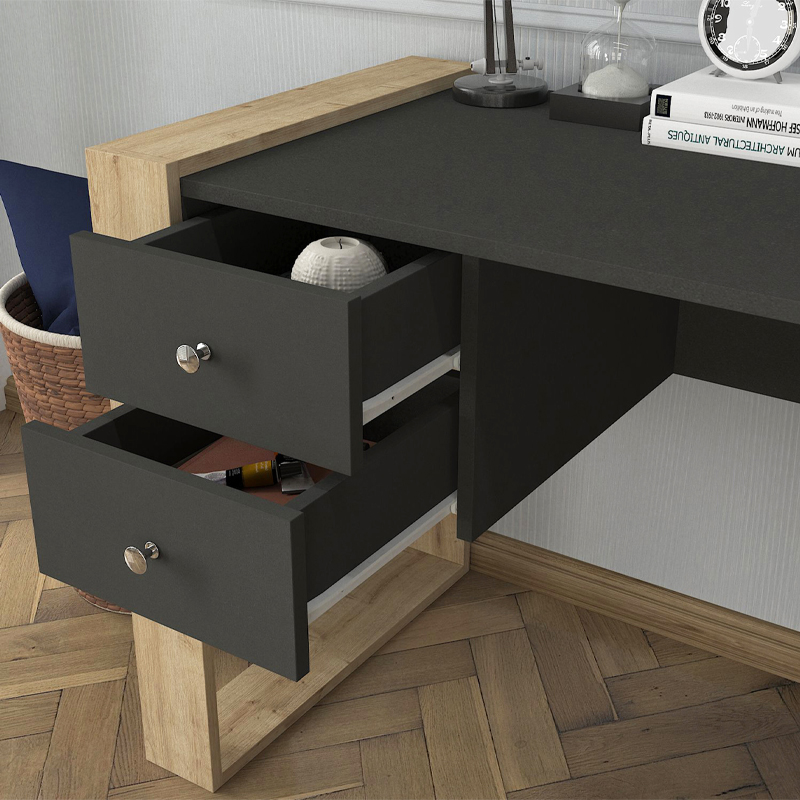 Fernando Megapap melamine desk in anthracite - sapphire oak color 158,8x60x72,2cm.