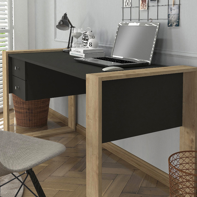 Fernando Megapap melamine desk in anthracite - sapphire oak color 158,8x60x72,2cm.
