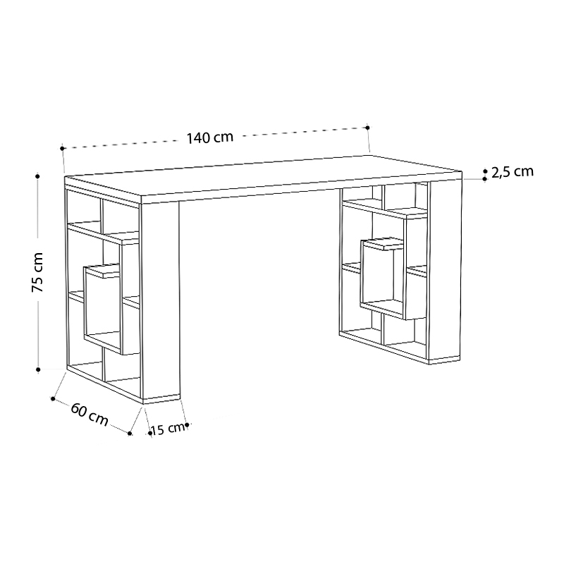 Γραφείο εργασίας Labirent Megapap χρώμα ανθρακί - λευκό 140x60x75εκ
