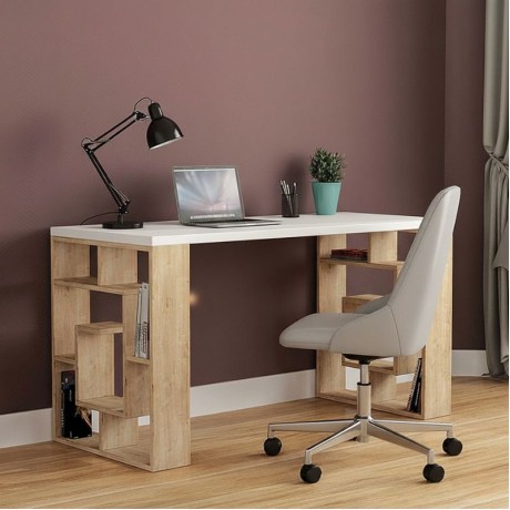 Γραφείο εργασίας Labirent Megapap χρώμα sapphire oak - λευκό 140x60x75εκ