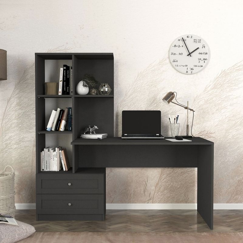 Γραφείο εργασίας Mantra Megapap χρώμα ανθρακί 155x60x152εκ.