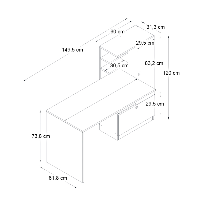 Γραφείο εργασίας Merino Megapap χρώμα λευκό - καρυδί 149,5x61,8x120εκ.