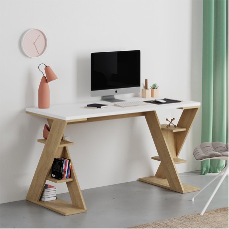 Γραφείο εργασίας Papillon Megapap χρώμα sapphire oak - λευκό 137x60x75εκ