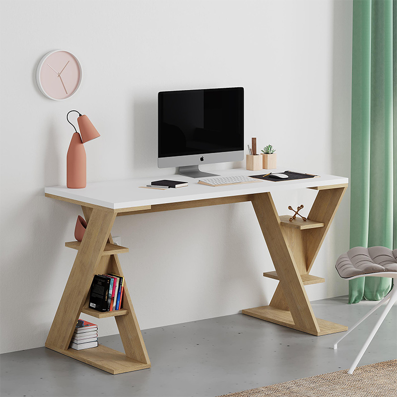 Papillon Megapap melamine working desk in sapphire oak - white color 137x60x75cm.