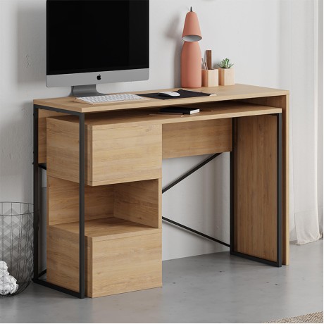 Γραφείο εργασίας πολυμορφικό Badau Megapap χρώμα sapphire oak 110x37,2x77εκ.
