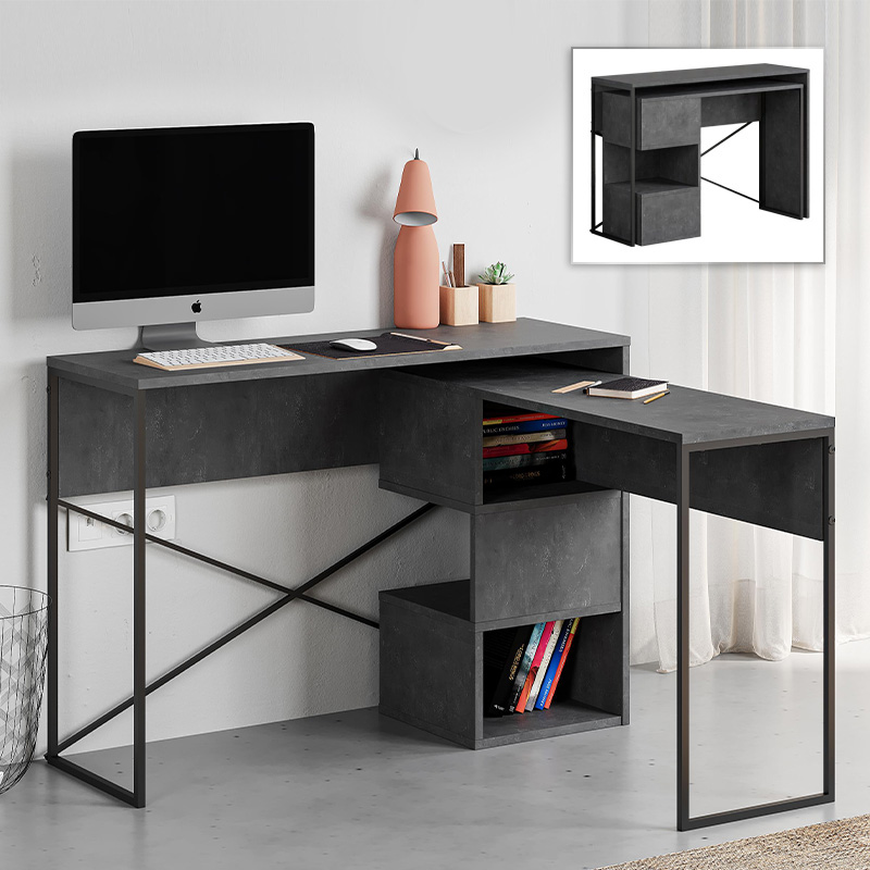 Polymorphic work desk Badau Megapap made of melamine color retro grey 110x37.2x77cm.