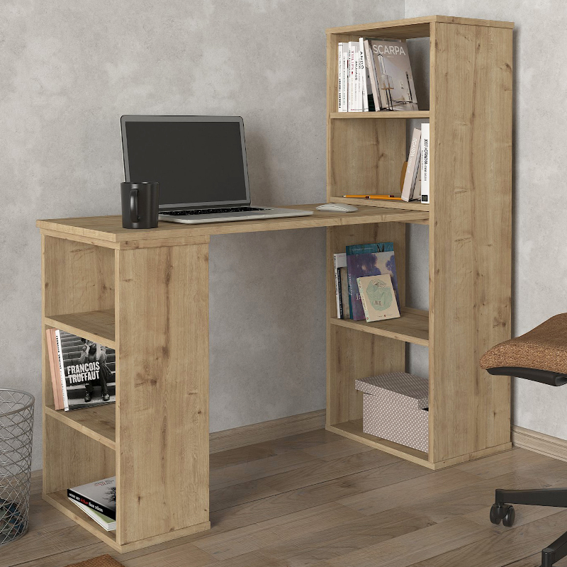 Last Megapap polymorphic work desk made of melamine in sapphire oak color 119x44.7x123cm.