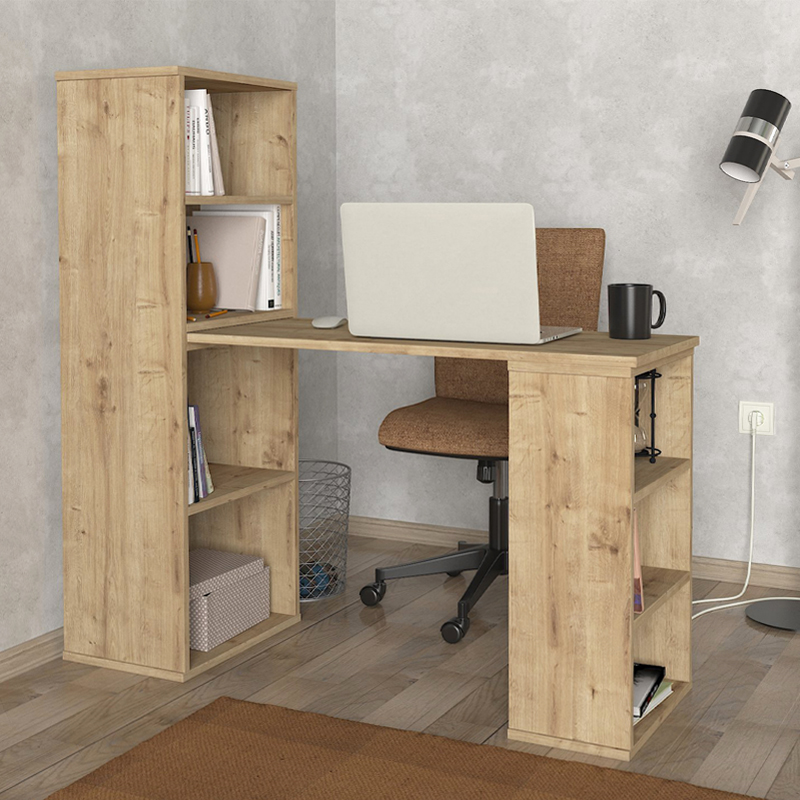 Last Megapap polymorphic work desk made of melamine in sapphire oak color 119x44.7x123cm.