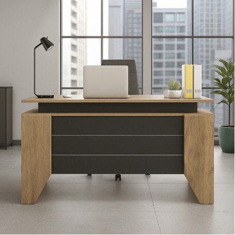 Remida Megapap melamine office desk in sepet oak - anthracite color 140x60x76.9cm.