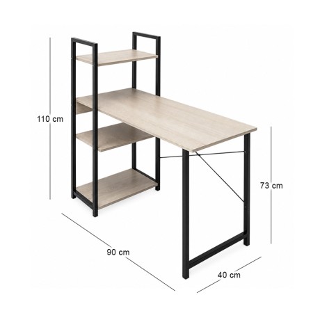 Γραφείο με βιβλιοθήκη σε χρώμα μαύρο / maple 90x40x73/110εκ.