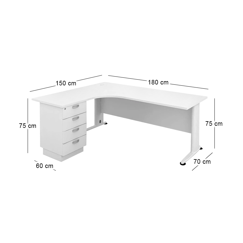 Desk (Left) SUPERIOR COMPACT 180x70/150x60cm White