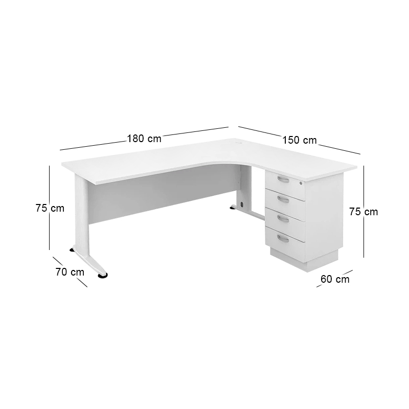 Desk (Right) SUPERIOR COMPACT 180x70/150x60cm White