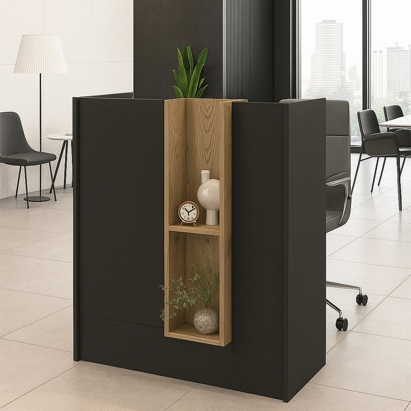 Bonveno Megapap melamine welcome desk - reception in  anthracite - sepet oak color 90x43.2x110cm.