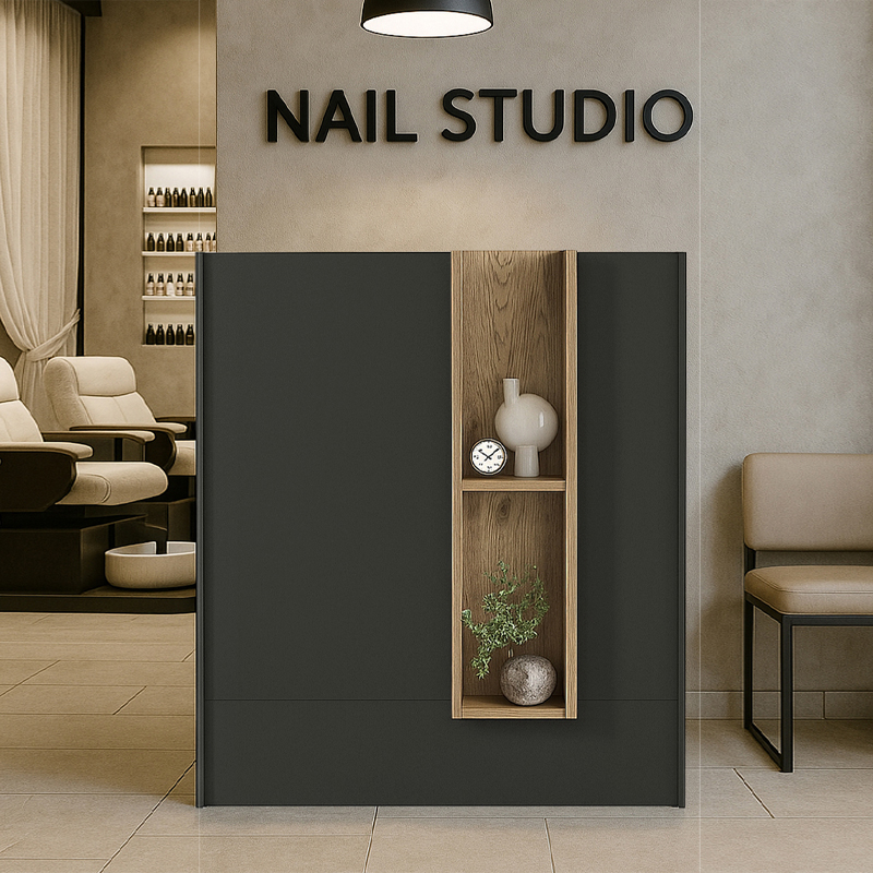 Bonveno Megapap melamine welcome desk - reception in  anthracite - sepet oak color 90x43.2x110cm.