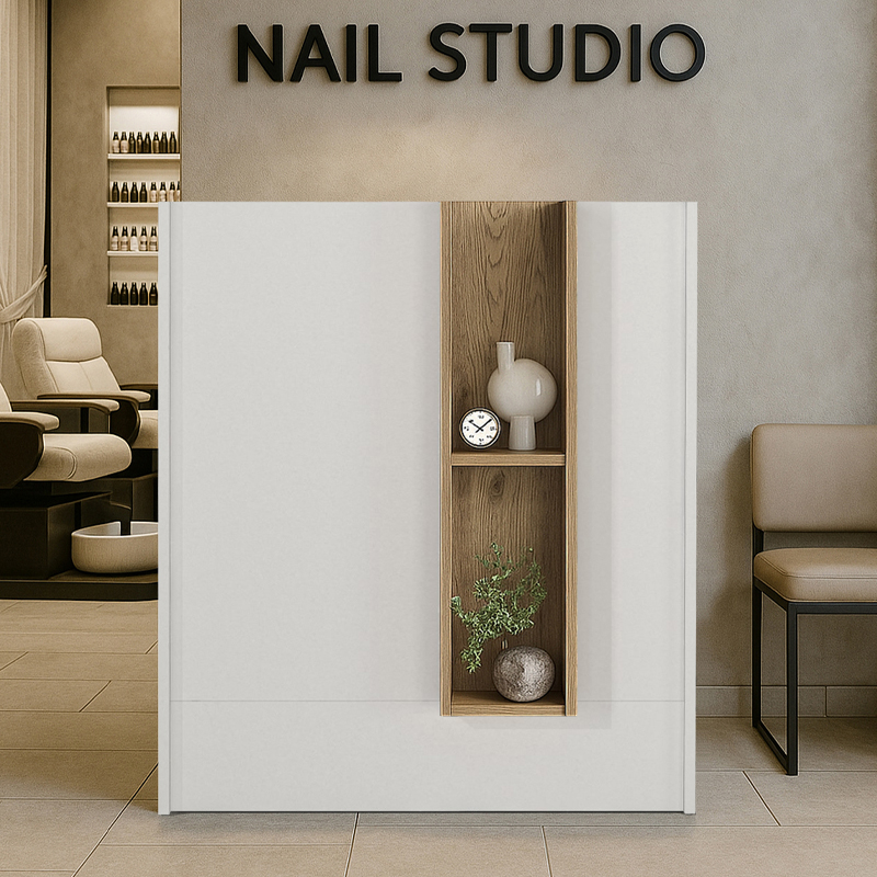 Bonveno Megapap melamine welcome desk - reception in  white - sepet oak color 90x43.2x110cm.