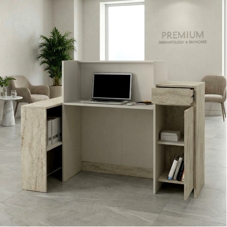 Dayana Megapap melamine welcome desk - reception with LED in travertine - sandstone color 150x85.2x120cm.