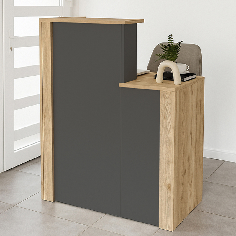 Enter Megapap melamine welcome desk - reception in sepet oak - anthracite color 86.9x40x110.3cm.
