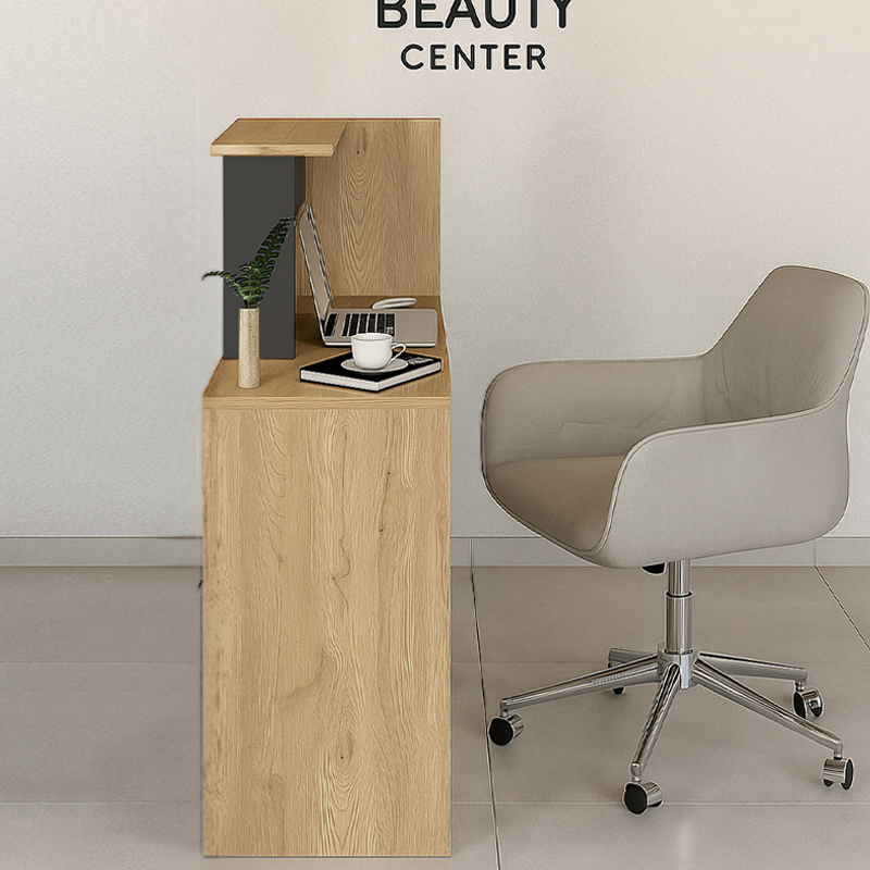 Enter Megapap melamine welcome desk - reception in sepet oak - anthracite color 86.9x40x110.3cm.