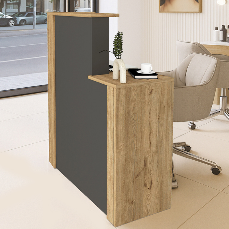 Enter Megapap melamine welcome desk - reception in sepet oak - anthracite color 86.9x40x110.3cm.