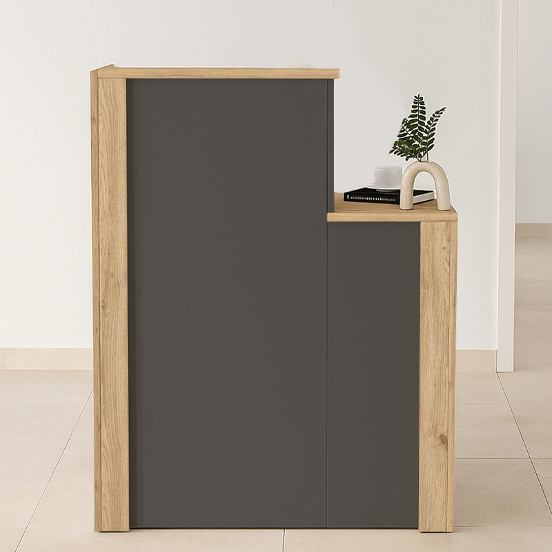 Enter Megapap melamine welcome desk - reception in sepet oak - anthracite color 86.9x40x110.3cm.
