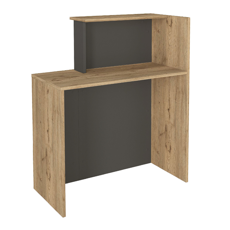 Enter Megapap melamine welcome desk - reception in sepet oak - anthracite color 86.9x40x110.3cm.