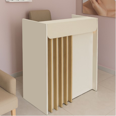 Karibu Megapap melamine welcome desk - reception with LED in sandstone - sepet oak color 90x40x100cm.