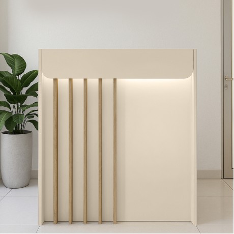 Karibu Megapap melamine welcome desk - reception with LED in sandstone - sepet oak color 90x40x100cm.