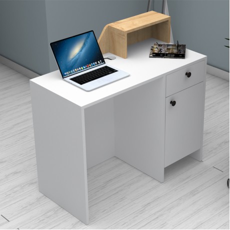 Merlin Megapap melamine reception desk in white - oak color 110x50x101.8cm.