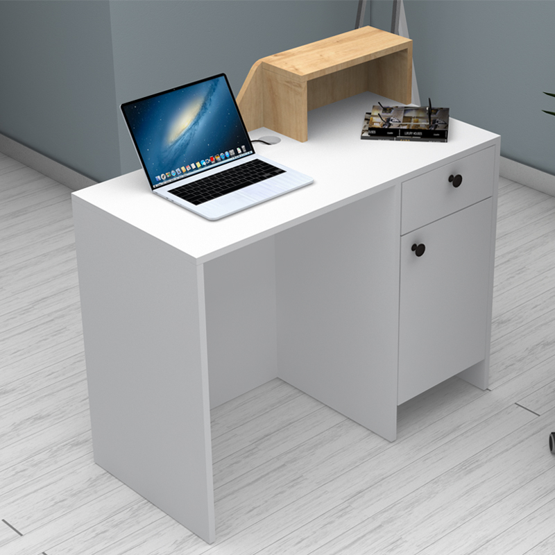 Merlin Megapap melamine reception desk in white - oak color 110x50x101.8cm.