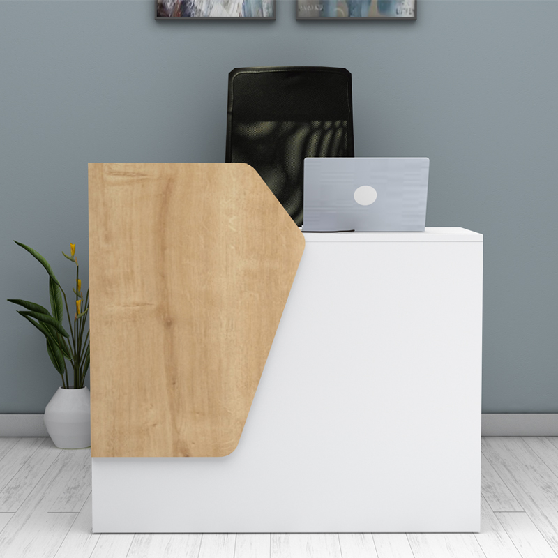 Merlin Megapap melamine reception desk in white - oak color 110x50x101.8cm.