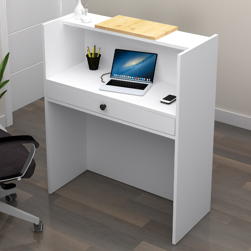 Mezzo Megapap melamine reception desk in white - oak color 90x40x110cm.