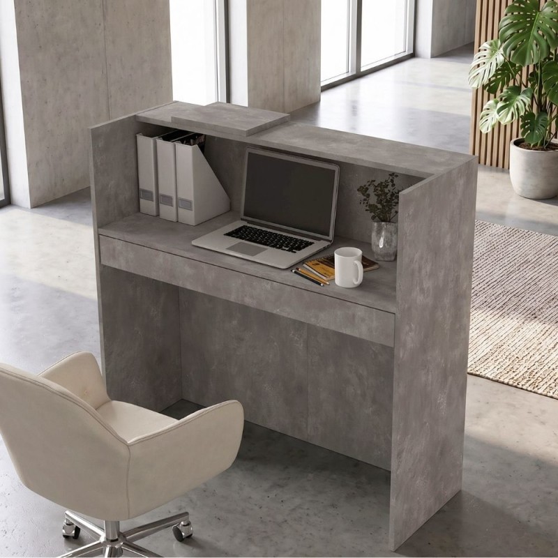 Navita Megapap melamine welcome desk - reception with LED in concrete grey color 113.6x42x111.8cm.