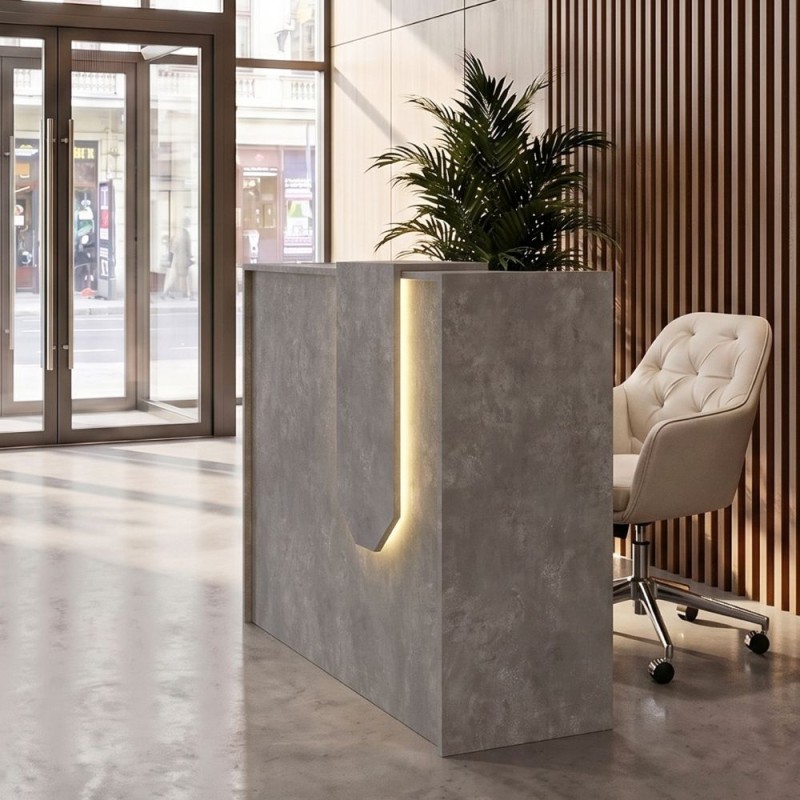 Navita Megapap melamine welcome desk - reception with LED in concrete grey color 113.6x42x111.8cm.