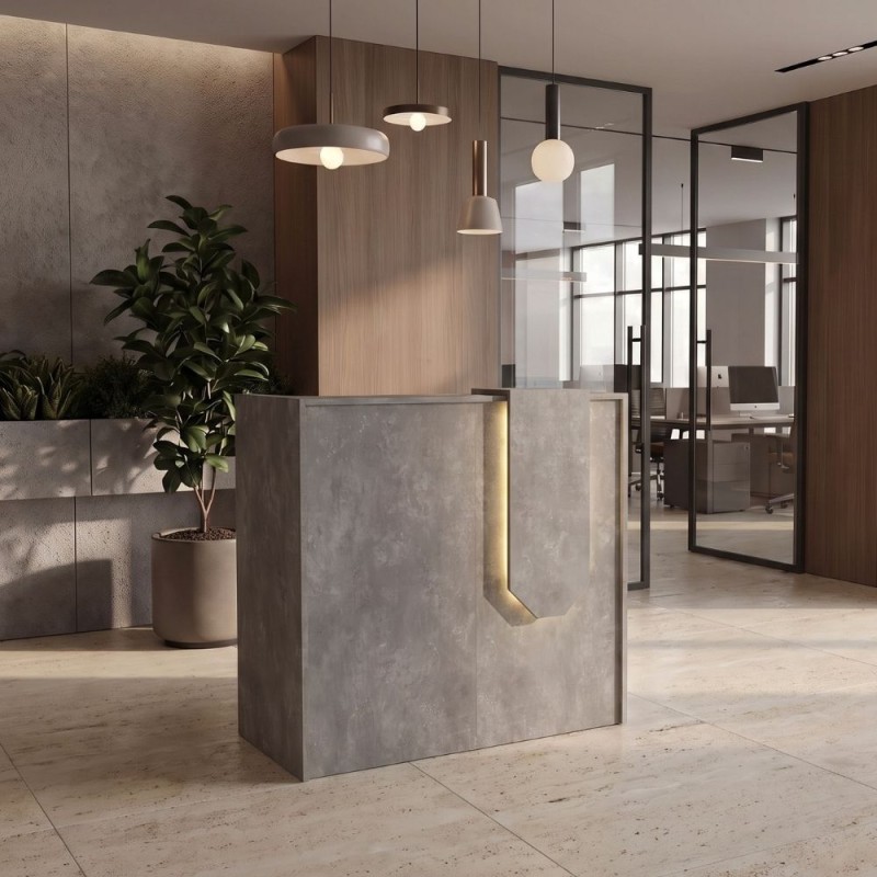 Navita Megapap melamine welcome desk - reception with LED in concrete grey color 113.6x42x111.8cm.