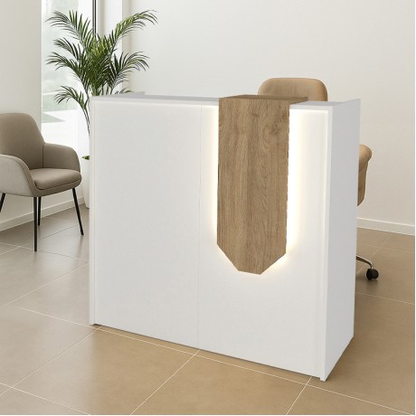 Navita Megapap melamine welcome desk - reception with LED in white - sepet oak color 113.6x42x111.8cm.