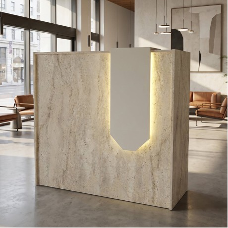 Navita Megapap melamine welcome desk - reception with LED in travertine - sandstone color 113.6x42x111.8cm.