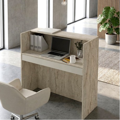 Navita Megapap melamine welcome desk - reception with LED in travertine - sandstone color 113.6x42x111.8cm.