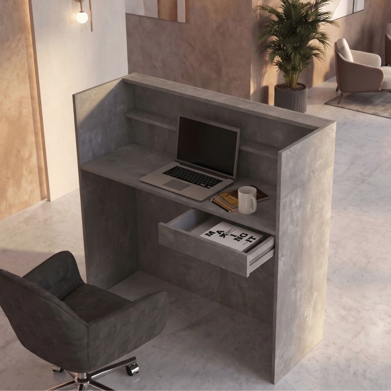 Wilko Megapap melamine welcome desk - reception with LED in concrete grey color 113.6x42x110cm.