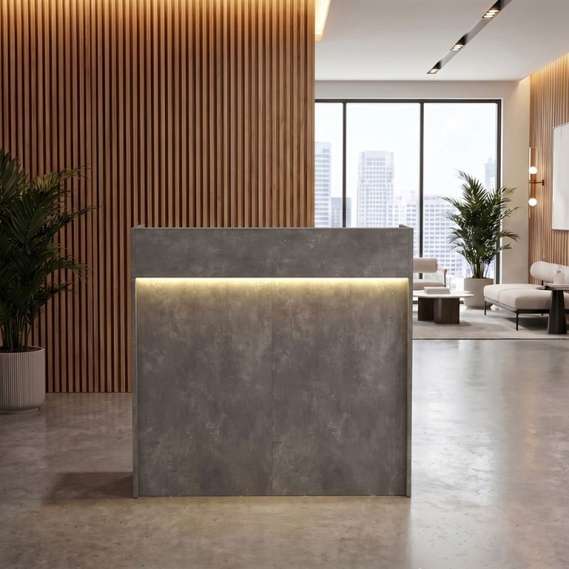 Wilko Megapap melamine welcome desk - reception with LED in concrete grey color 113.6x42x110cm.