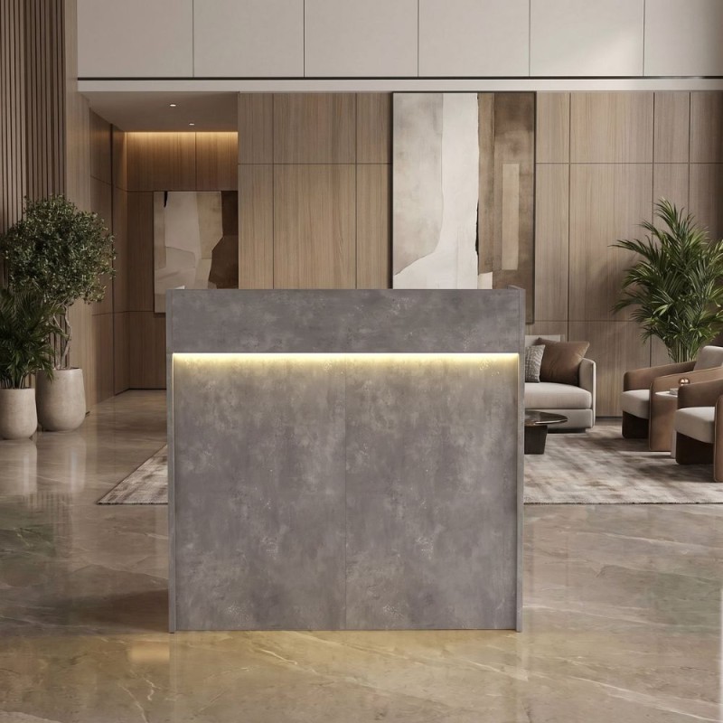 Wilko Megapap melamine welcome desk - reception with LED in concrete grey color 113.6x42x110cm.