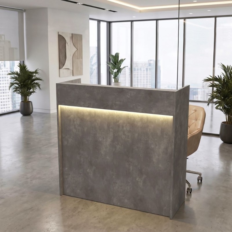 Wilko Megapap melamine welcome desk - reception with LED in concrete grey color 113.6x42x110cm.