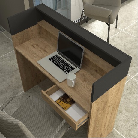 Wilko Megapap melamine welcome desk - reception with LED in sepet oak - anthracite color 113.6x42x110cm.