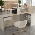Zegma Megapap melamine welcome desk - reception with LED in travertine - sandstone color 181.2x73.2x120cm.