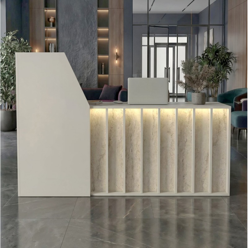 Zegma Megapap melamine welcome desk - reception with LED in travertine - sandstone color 181.2x73.2x120cm.