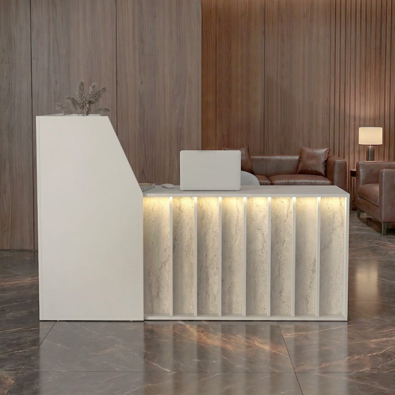 Zegma Megapap melamine welcome desk - reception with LED in travertine - sandstone color 181.2x73.2x120cm.