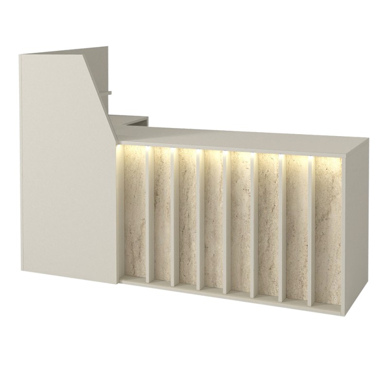 Zegma Megapap melamine welcome desk - reception with LED in travertine - sandstone color 181.2x73.2x120cm.
