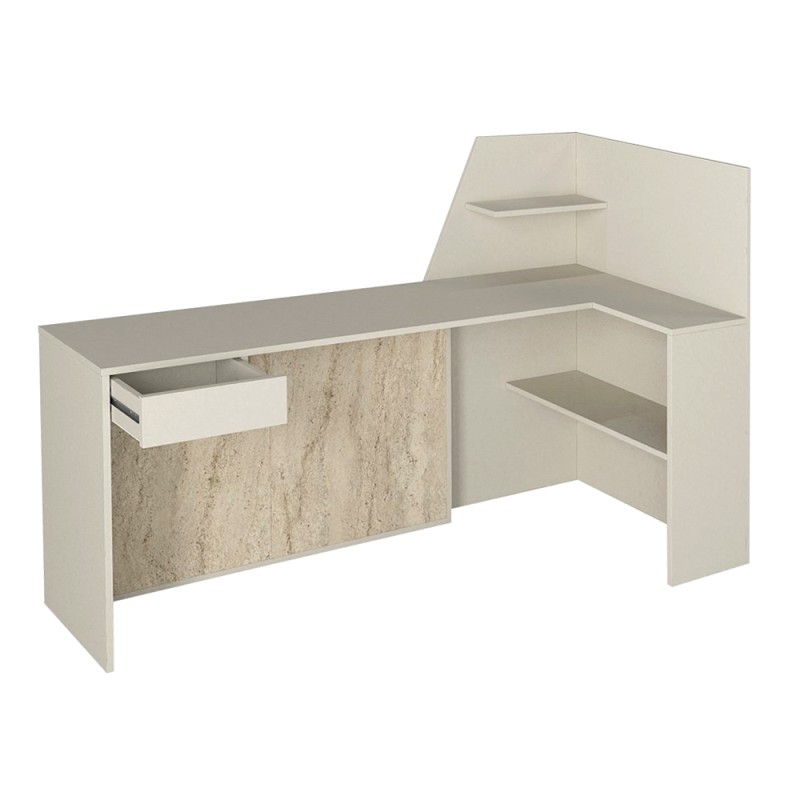 Zegma Megapap melamine welcome desk - reception with LED in travertine - sandstone color 181.2x73.2x120cm.