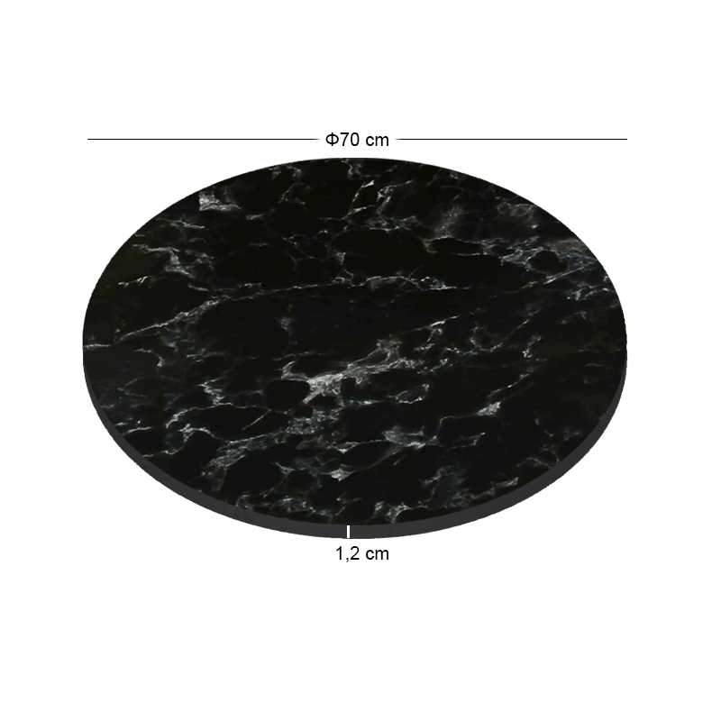 HPL Table Top D.70cm/12mm Black Marble (UV)