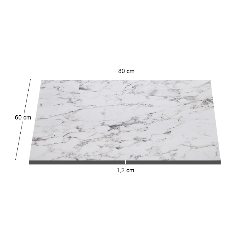 HPL Table Top 60x80cm/12mm White Marble (UV)
